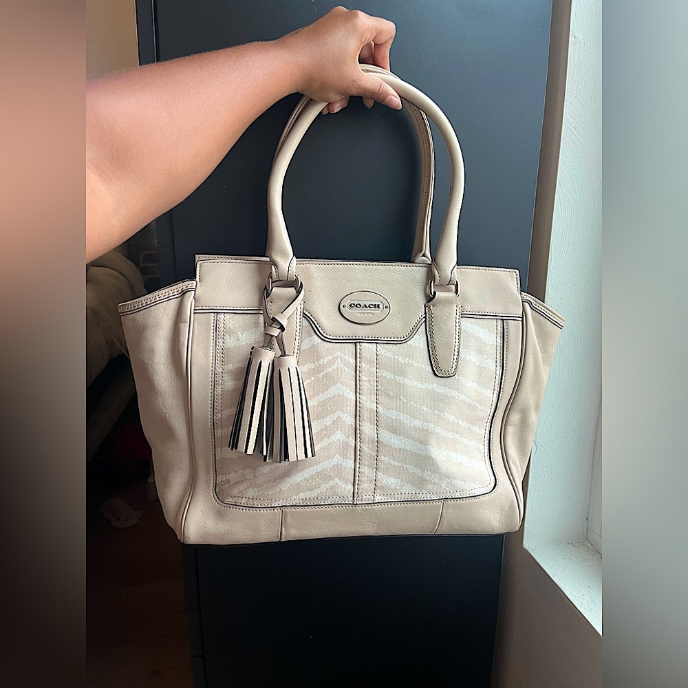 Coach Legacy Candace Leather Carryall Cream Zebra Print Satchel Handbag 23409